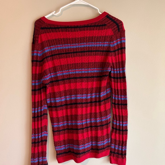 Y2K Style Tommy Hilfiger Cable Knit Striped Metallic Sweater - Picture 4 of 5